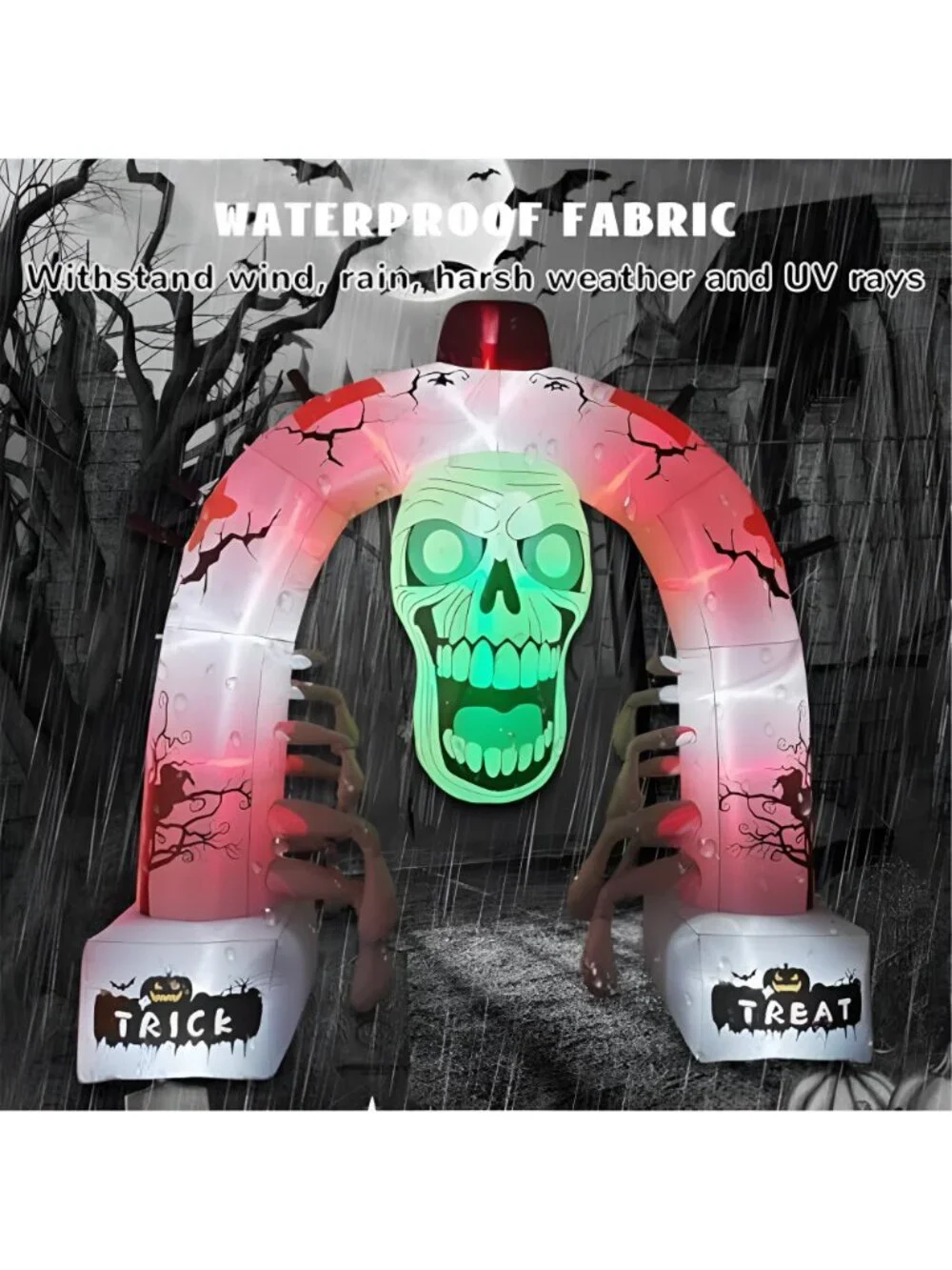 12FT Halloween Inflatable Arched Door Giant Scary Skeleton with Built